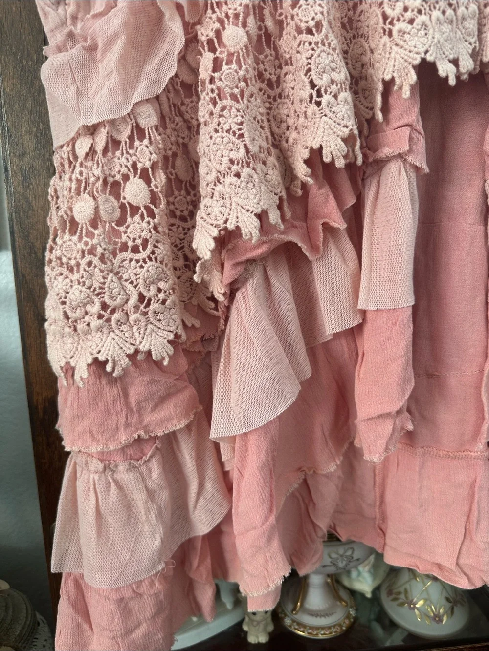 POL Dusty Blush Ruffle Tiered V-Neck Tunic - Picture 5 of 7